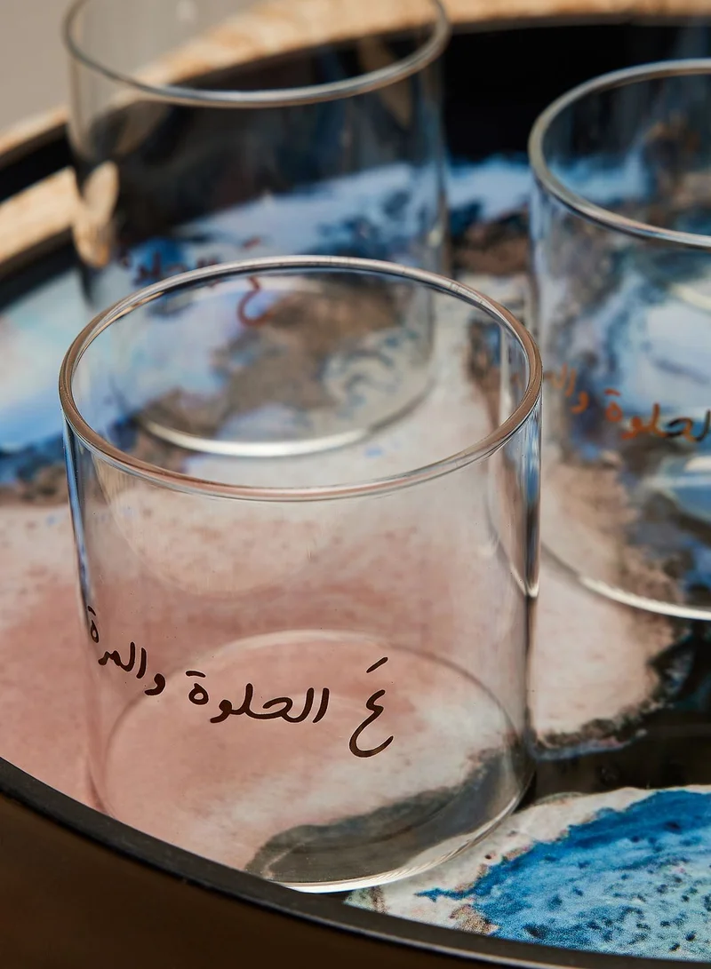 زارينا طقم أكواب زجاجية للشرب بطبعة ع الحلوة والمرة مقاس 8×8 سم من 6 قطع