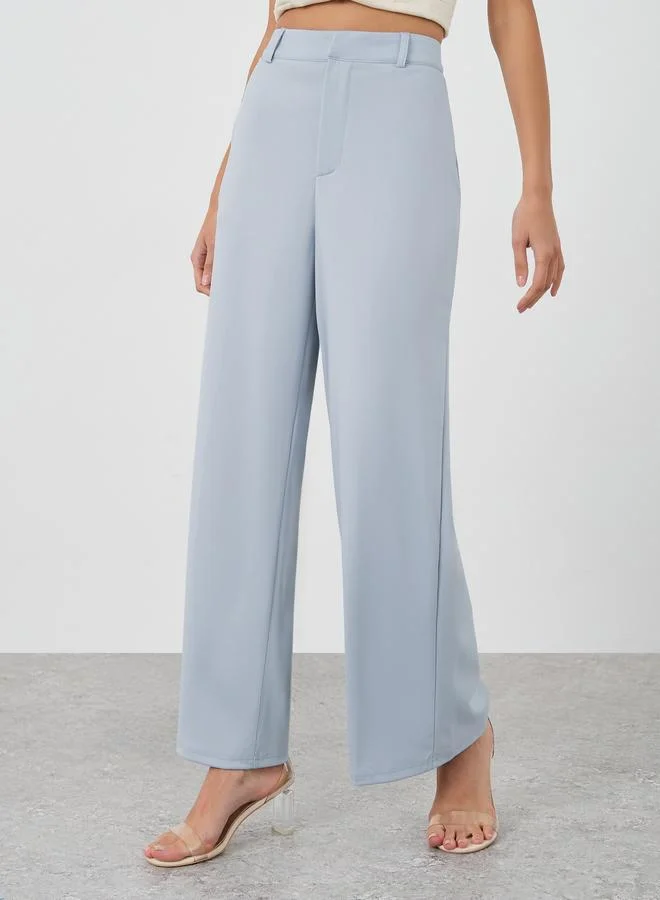 Styli Styli Women Grey Stretch Wide Leg Pants with Side Pockets