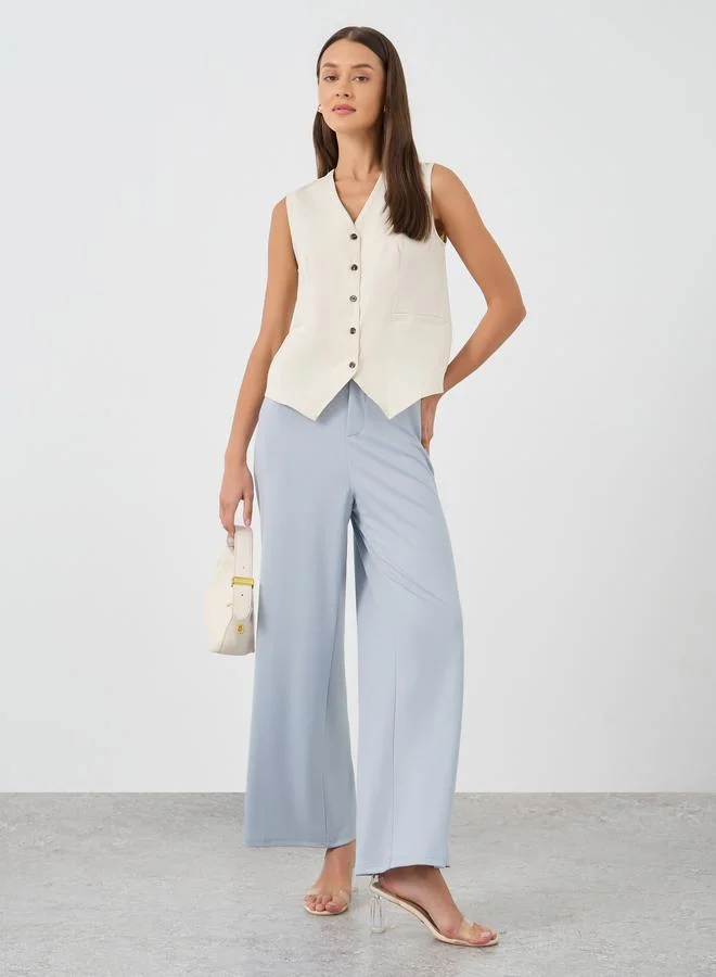 Styli Styli Women Grey Stretch Wide Leg Pants with Side Pockets