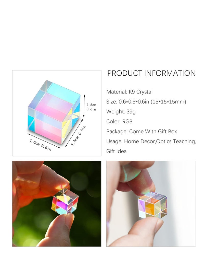SYOSI - Mini K9 Crystal Glass Prism Cube, Optical Glass RGB Dispersion Prism X-Cube for Physics, Teaching of Optics, Art Decor, Photography Props, Made From Crystal K9 Material, 15 * 15 * 15mm - Image 1