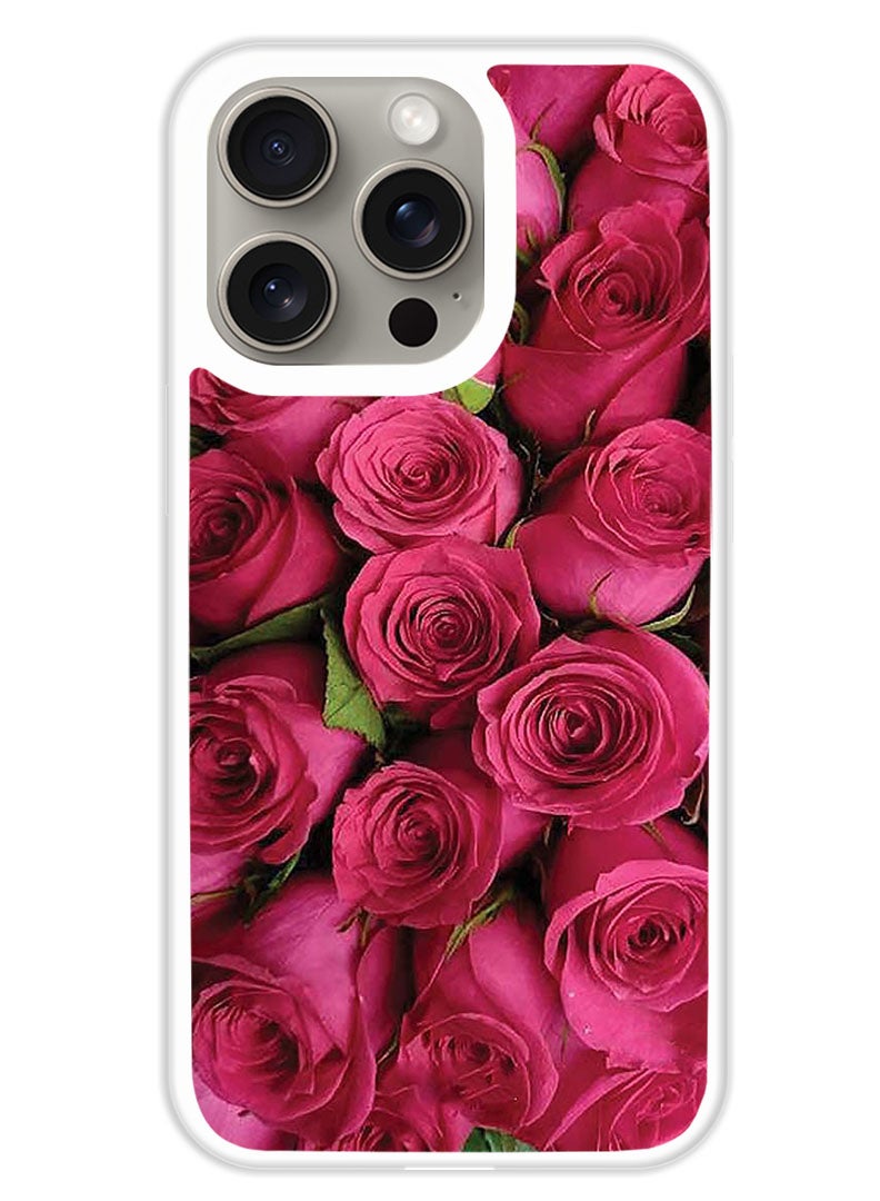 Theodor Protective Case Cover For APPLE IPHONE 15 Pro Pink Roses (White Bumper) - Image 1