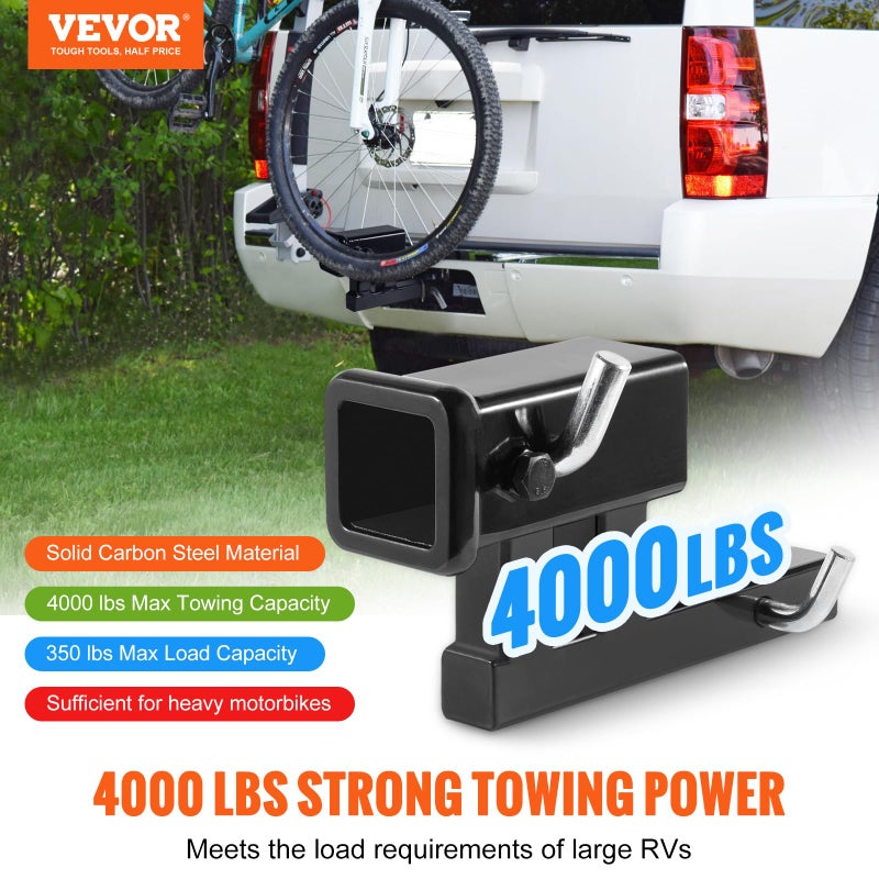 VEVOR VEVOR Hitch Adapter, 1-1/4" to 2" Receiver Hitch Extender Extension, Trailer Hitch Riser with 4" Rise/Drop, 6-1/2" Extension Length, 4000 lbs Towing Capacity, Hitch Pins, Bolt and Nut Included, Black - Image 2