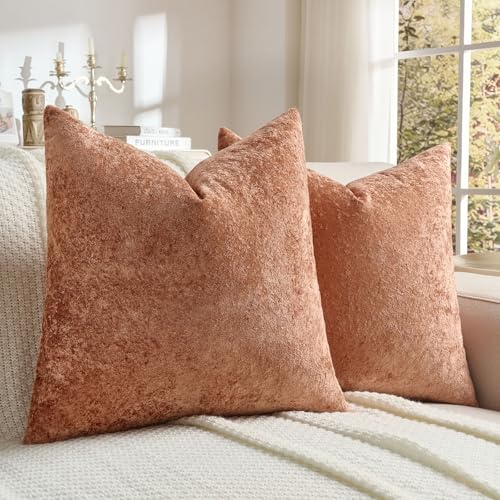 FUTEI Pack of 2 Solid Flannel Throw Pillow Covers 18x18 Inch Soft Crushed Textured Neutral Decorative Cushion Cases Vintage Farmhouse Accent for Couch Living Room Rust - Image 1