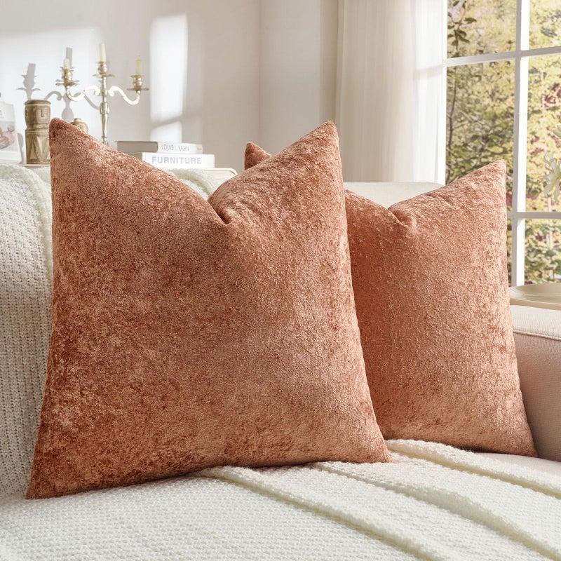 FUTEI Pack of 2 Solid Flannel Throw Pillow Covers 18x18 Inch Soft Crushed Textured Neutral Decorative Cushion Cases Vintage Farmhouse Accent for Couch Living Room Rust - Image 2
