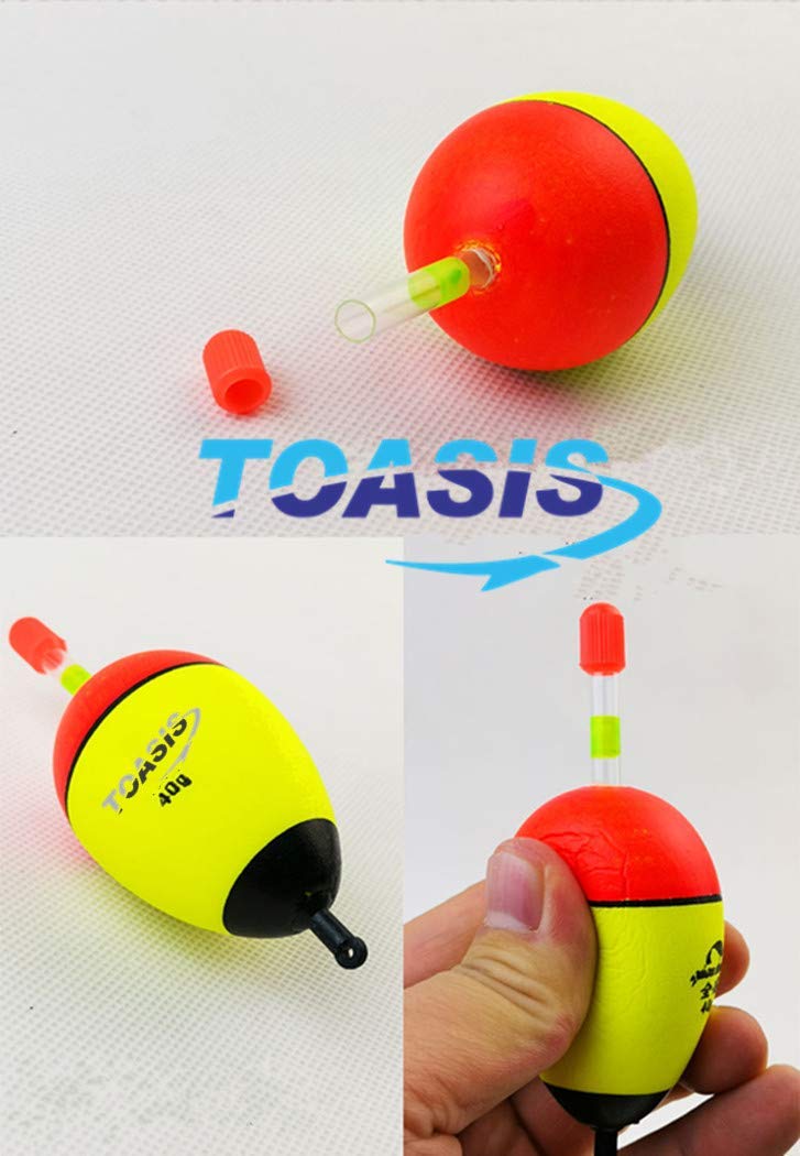 TOASIS Fishing Drift Floats 5pcs Soft EVA Foam Slip Bobbers Assorted Sizes with Glow Sticks and Snap Connectors - Image 2