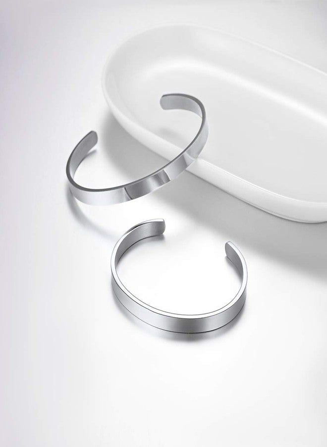 يو7 سوار U7 بسيط مفتوح من الفولاذ المقاوم للصدأ، 6 مم، مصقول، للرجال والنساء (قطر 2.55 بوصة). - Image 4