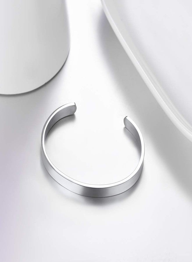 يو7 سوار U7 بسيط مفتوح من الفولاذ المقاوم للصدأ، 6 مم، مصقول، للرجال والنساء (قطر 2.55 بوصة). - Image 5