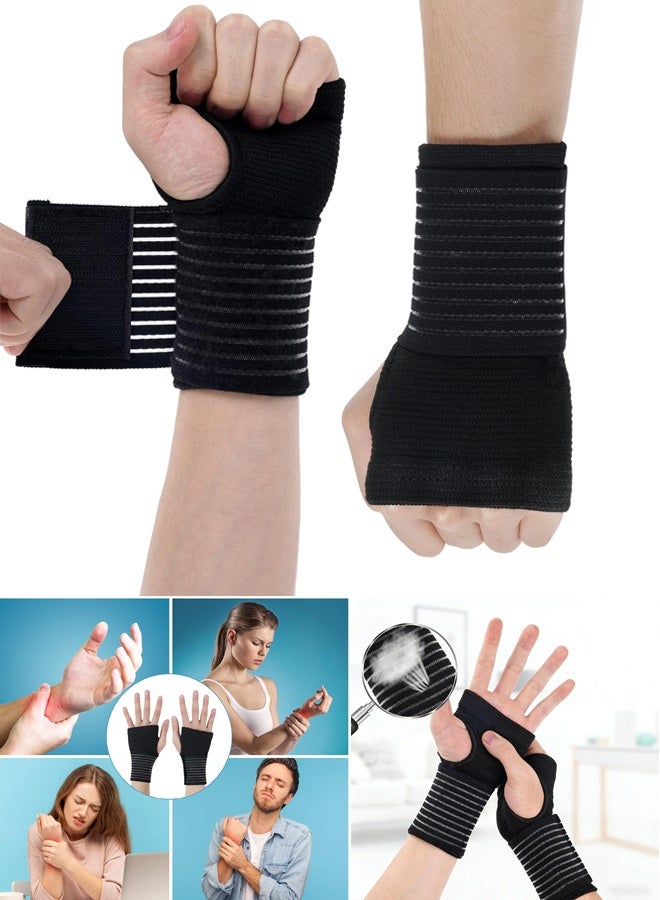 STL Wrist Brace, 2 Pack Elastic Wrist Support with Strap, Wrist Compression Wrap Adjustable Wrist Strap Relieves Wrist Pain, Tendonitis, Sports Use for Men and Women, Right & Lef(Black) - Image 1