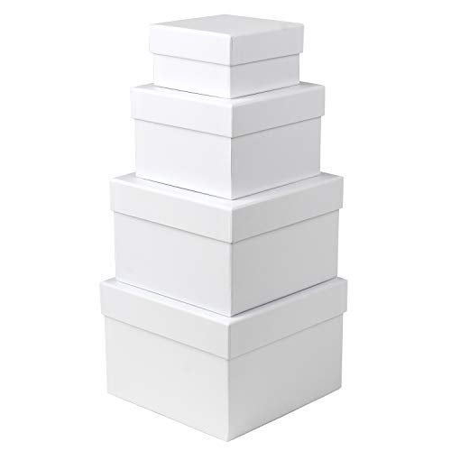 Briful Square Gift Boxes with Lids Set of 4 White Gift Box Assorted Sizes Nesting Gift Boxes for Presents Birthday Bridesmaid Wedding Valentines Christmas Party Favor Boxes - Image 1