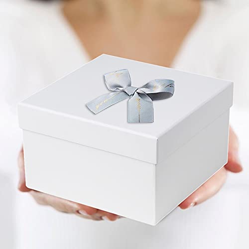 Briful Square Gift Boxes with Lids Set of 4 White Gift Box Assorted Sizes Nesting Gift Boxes for Presents Birthday Bridesmaid Wedding Valentines Christmas Party Favor Boxes - Image 3
