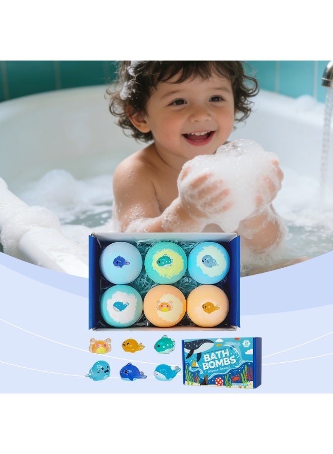 Bath Bombs Kids  with Surprise Marine Animal Toys Inside, 6 Pack Organic Fizzing  for Kids, Glow in The Dark Toys, Safe u0026 Gentle Bubble Bath Gift Set for Boys u0026 Girls 3+ - Image 1
