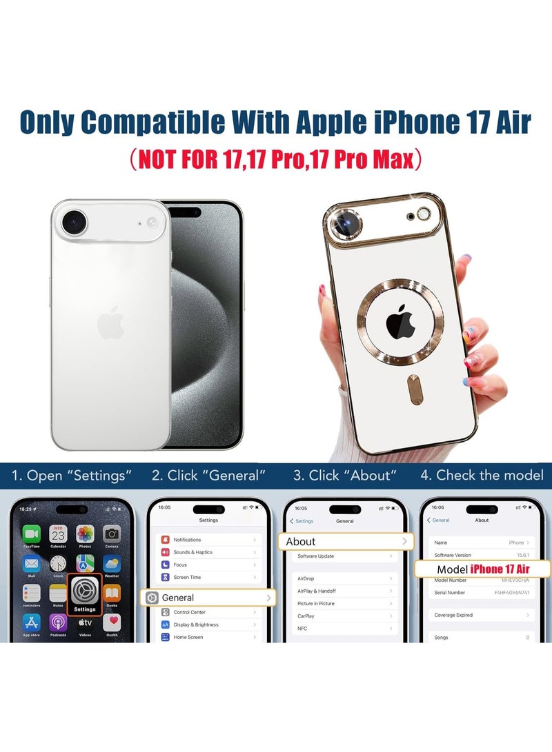 حومة جراب هاتف مغناطيسي شفاف لهاتف iPhone 17 Air مع زجاج مقسّى شفاف لهاتف 17 Air متوافق مع غطاء MagSafe لهاتف iPhone 17 Air مقاس 6.5 بوصة - Image 2