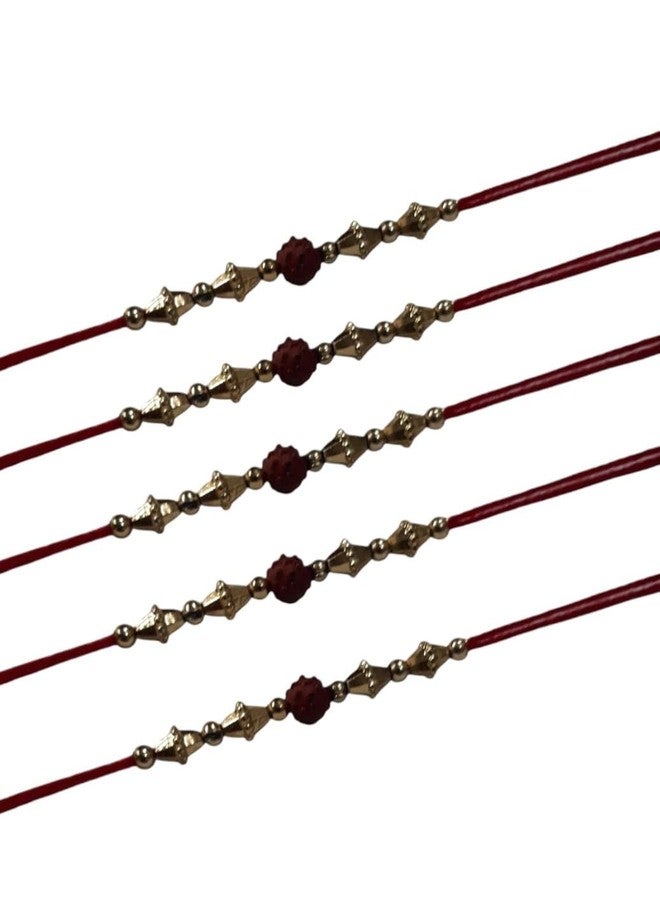 BDS CREATIONS 12 Designer Decorated Handmade Unique Moully Rakhi for Brother, Studded with Pearls & Diamond pack of 5pcs