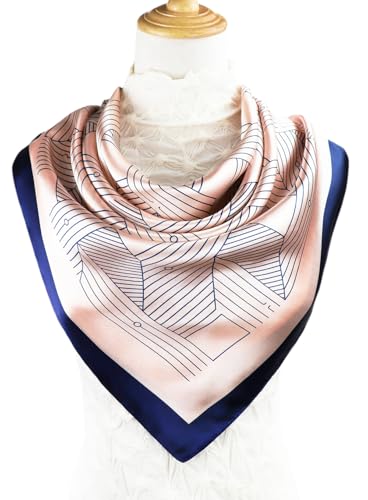 vabovin 35 Ladies Satin Square Silk Like Hair Scarves and Wraps Headscarf for Sleeping Pink Line Pattern - Image 3