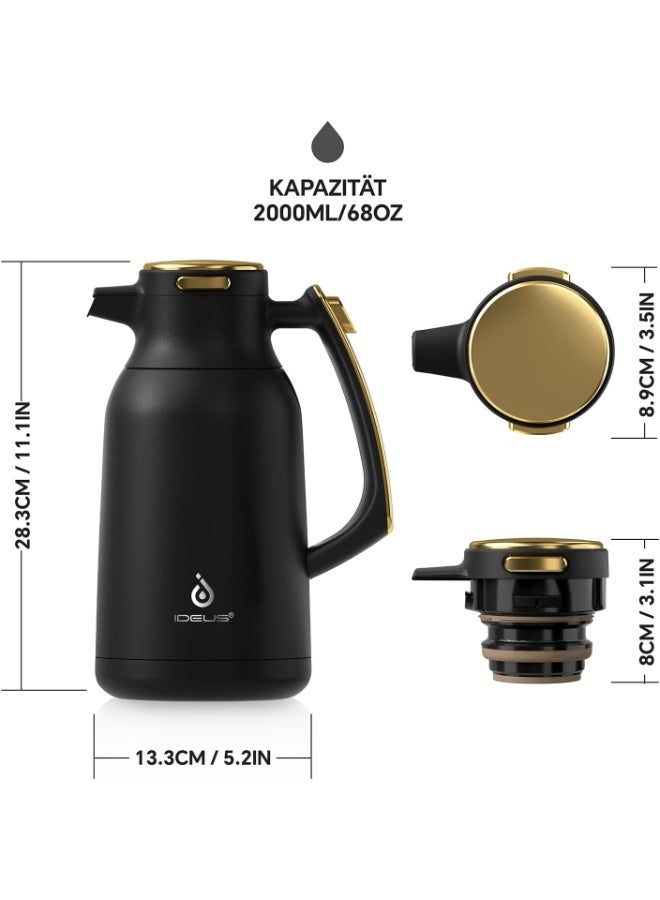 IDEUS Thermos Flask, 2 L, Stainless Steel Double-Walled Coffee Pot, Vacuum Insulation, Insulated Jug, Warming Jug, Teapot for Coffee, BPA-Free, Black - Image 5