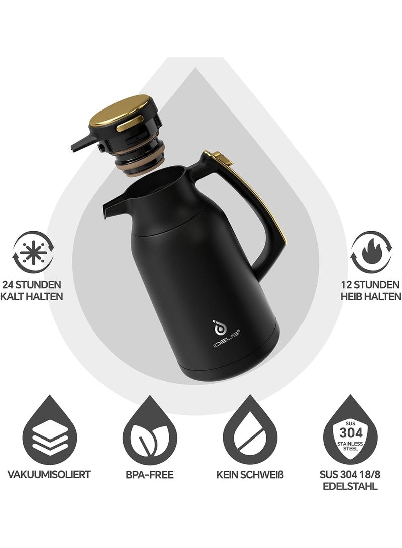 IDEUS Thermos Flask, 2 L, Stainless Steel Double-Walled Coffee Pot, Vacuum Insulation, Insulated Jug, Warming Jug, Teapot for Coffee, BPA-Free, Black - Image 2