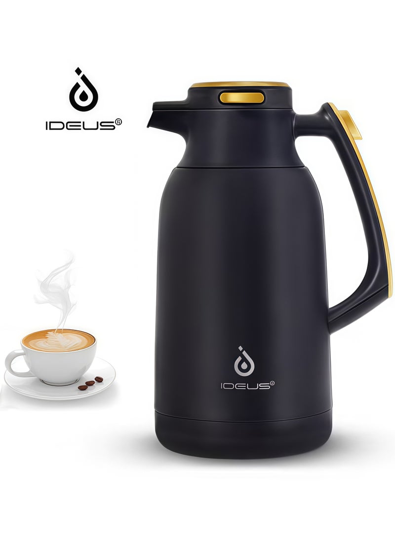 IDEUS Thermos Flask, 2 L, Stainless Steel Double-Walled Coffee Pot, Vacuum Insulation, Insulated Jug, Warming Jug, Teapot for Coffee, BPA-Free, Black - Image 1