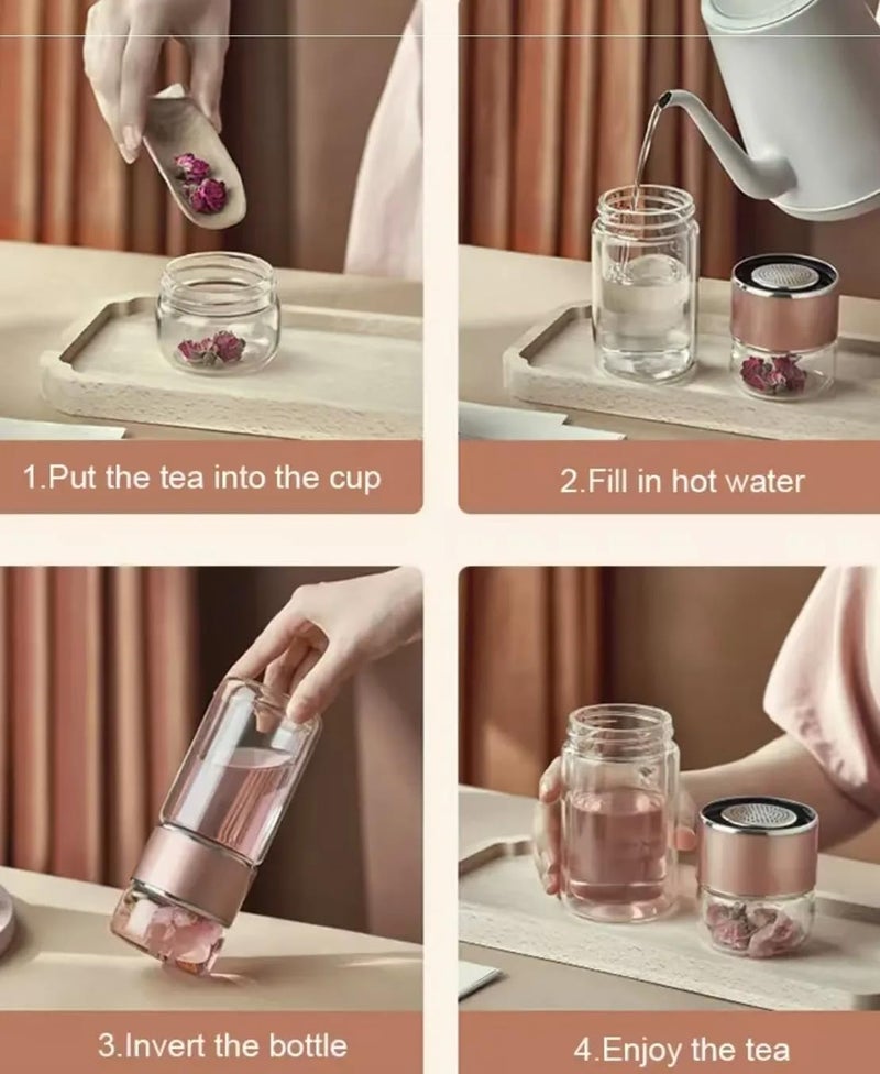KitchEase 350ML Double-Layered Insulated Glass Tea Infuser Bottle | Tea & Water Separation Design for Loose Tea, Detox, & Fruit Water | Portable Glass Cup for Travel, Camping & Gifting - Image 5