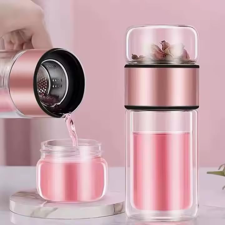 KitchEase 350ML Double-Layered Insulated Glass Tea Infuser Bottle | Tea & Water Separation Design for Loose Tea, Detox, & Fruit Water | Portable Glass Cup for Travel, Camping & Gifting - Image 4