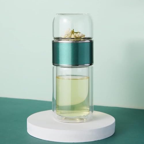 KitchEase 350ML Double-Layered Insulated Glass Tea Infuser Bottle | Tea & Water Separation Design for Loose Tea, Detox, & Fruit Water | Portable Glass Cup for Travel, Camping & Gifting - Image 2