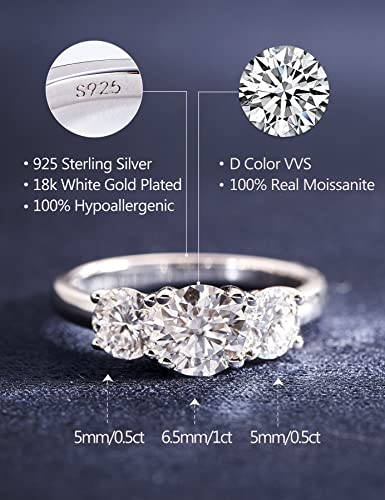 IMOLOVE Moissanite Engagement Ring,Moissanite Rings for Women Couples, 2CT Lab Created Simulated Round Diamond Engagement Rings Size 6.5 - Image 2