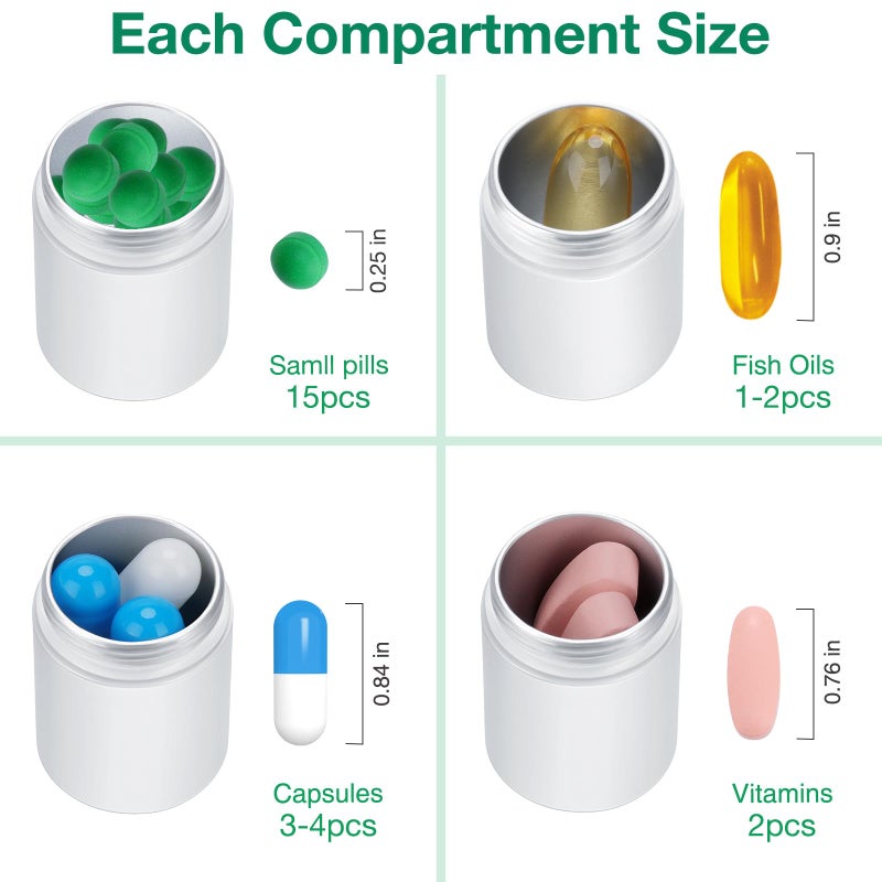 Opret Keychain Pill Holder, 3 Compartments Metal Small Pill Case, Waterproof Portable Travel Pill Box, Pill Container for Purse (Silver) - Image 4