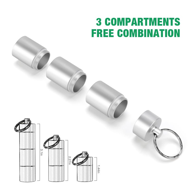 Opret Keychain Pill Holder, 3 Compartments Metal Small Pill Case, Waterproof Portable Travel Pill Box, Pill Container for Purse (Silver) - Image 5