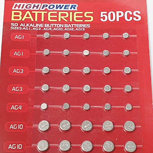 Cotchear 50pcs Alkaline Cell Batteries Assorted 1.5 Volt AG1/LR621 AG3/LR41 AG4/LR626 AG10/LR1130 AG12/LR43 AG13/LR44 Coin Batteries Set 0% Mercury - Image 5