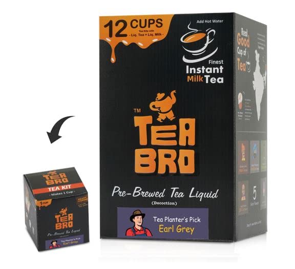 Tea Bro, Instant Milk Tea (Earl Grey Flavour) | Pre-Brewed Tea Liquid Decoction (Concentrate) | Just Add Hot Water | 12 Tea Kits with (Liq.Tea + Liq.Milk + Sugar) - Planter's Pick, Earl Grey - Image 1