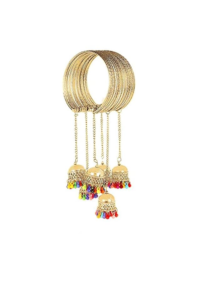 YELLOW CHIMES - Traditional Brass Jhumki Latkan Tassels Charms Adjustable Stylish Latest Trend Bangle Kadaa Bracelet For Women - Image 1