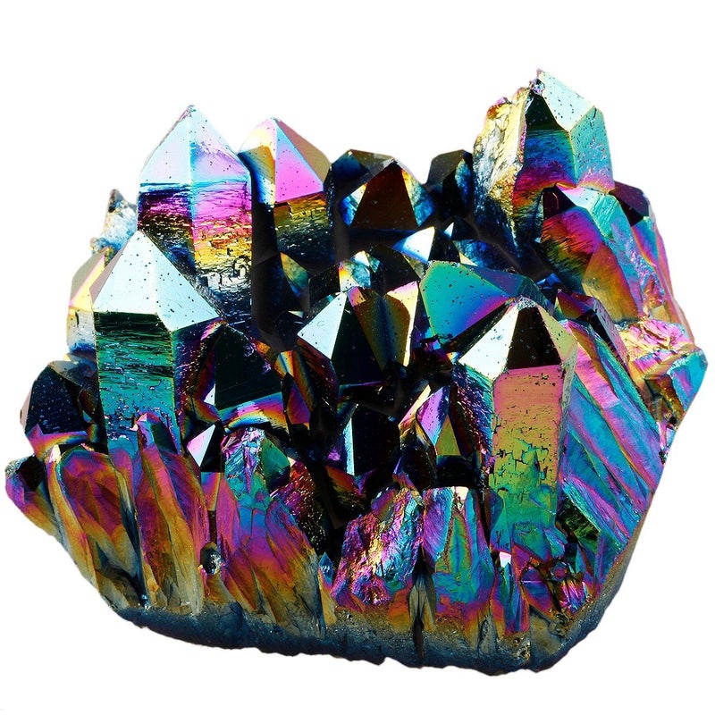 SUNYIK Rainbow Aura Titanium Coated Crystal Cluster,Quartz Drusy Geode Gemstone Specimen Figurine(0.4-0.45lb) - Image 1