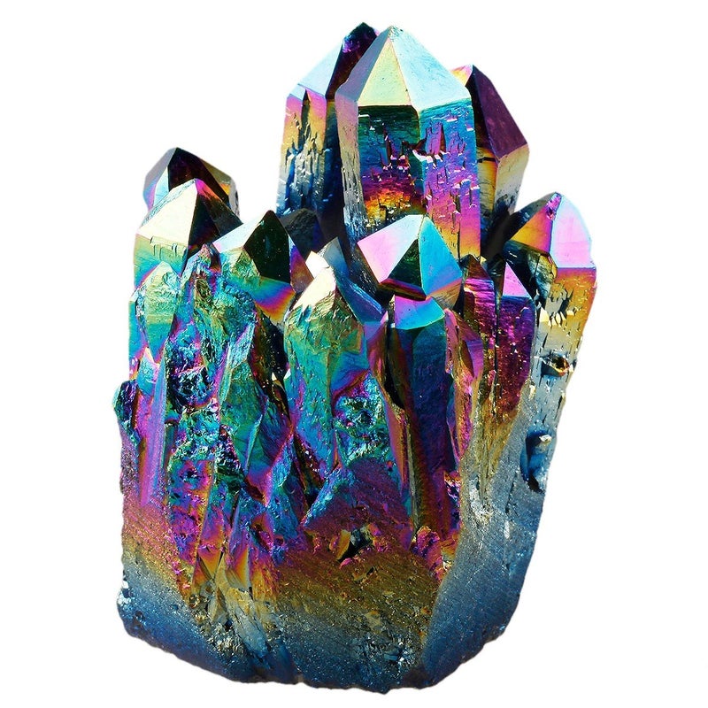 SUNYIK Rainbow Aura Titanium Coated Crystal Cluster,Quartz Drusy Geode Gemstone Specimen Figurine(0.4-0.45lb) - Image 2