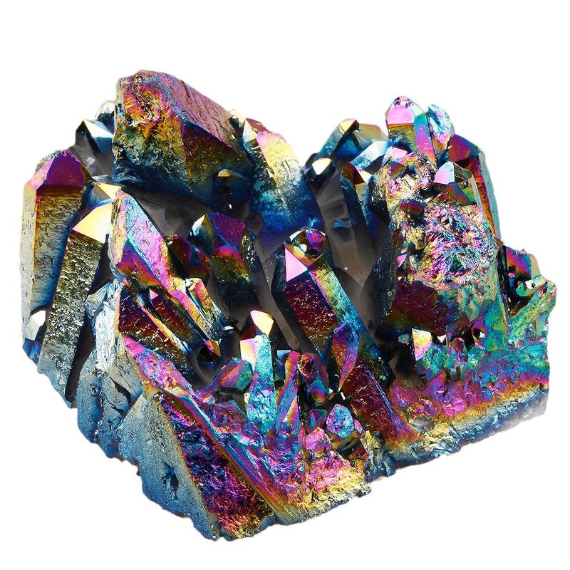 SUNYIK Rainbow Aura Titanium Coated Crystal Cluster,Quartz Drusy Geode Gemstone Specimen Figurine(0.4-0.45lb) - Image 3