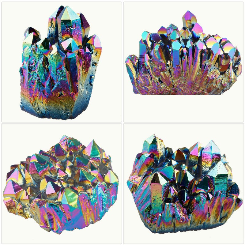 SUNYIK Rainbow Aura Titanium Coated Crystal Cluster,Quartz Drusy Geode Gemstone Specimen Figurine(0.4-0.45lb) - Image 4