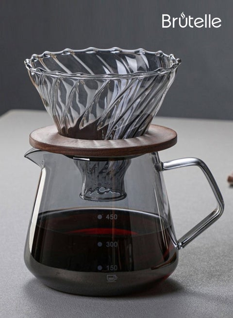 V60 Coffee Maker 600Ml 2-4 Cups Glass Coffee Server with V60 Filter Cup Original Wood Tray for Home Office Coffee Shop Coffee Corner