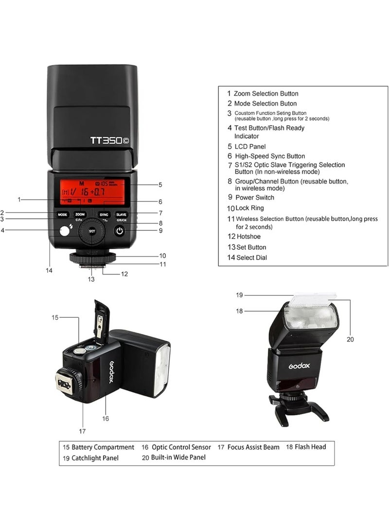 Godox TT350C Speedlight for Canon – Compact TTL HSS Flash with Wireless X System, Black - Image 4