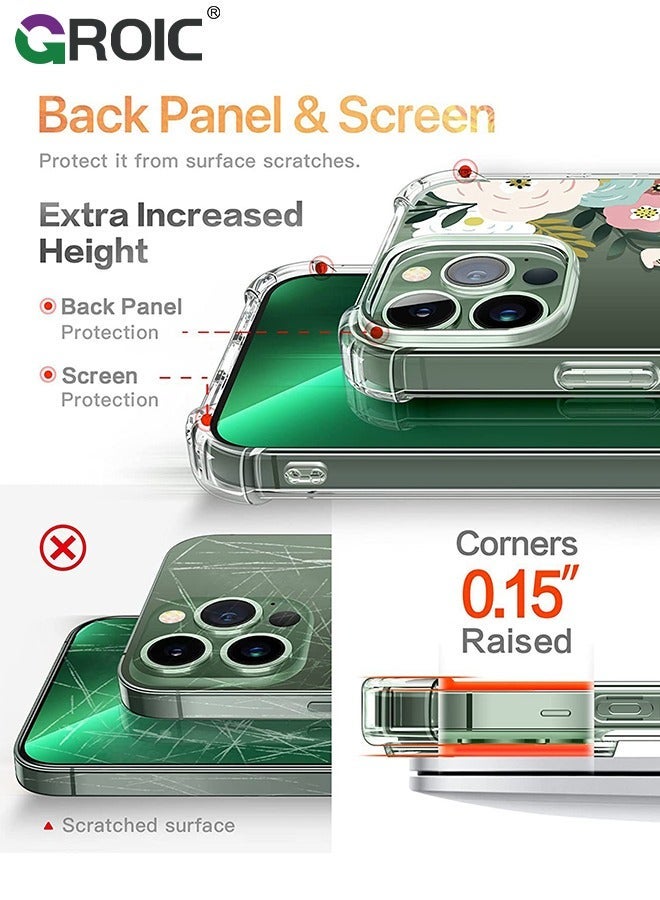 GROIC Designed for iPhone 15 Pro Case, Clear with Floral Pattern Design, Shockproof Protective Cover with Screen Protector + Camera Lens Protector,Phone Shell for iPhone 15 Pro 6.1 Inch - Image 4