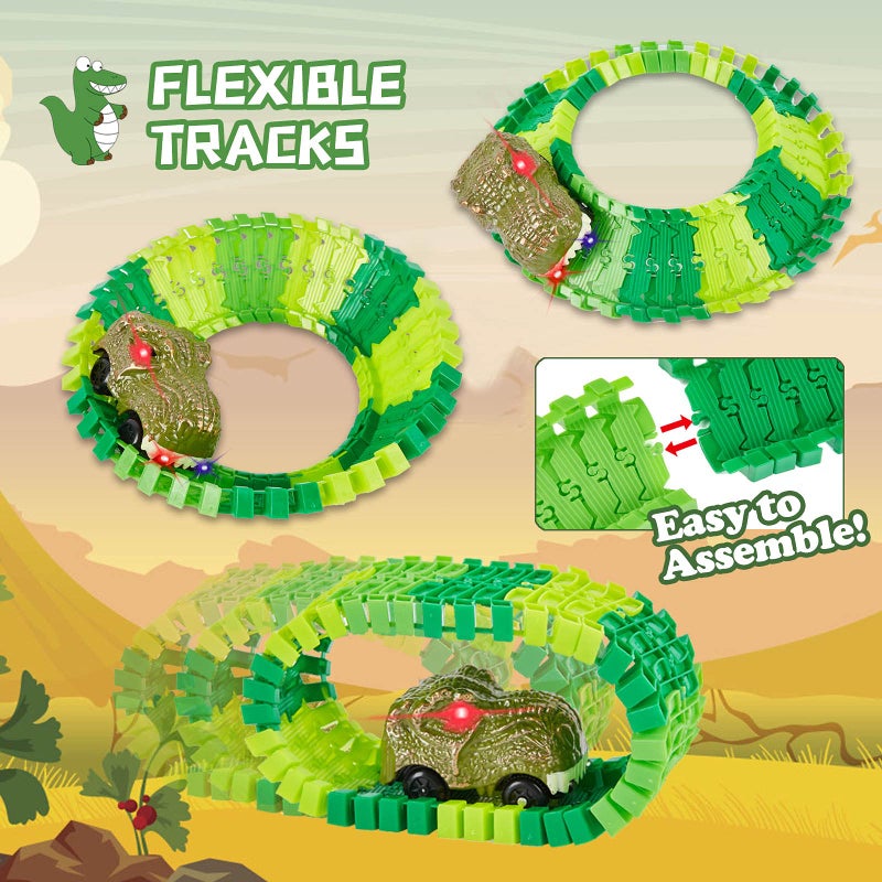 BEMITON Dinosaur Toys Race Car Track, Create a Dinosaur World Road Race, Flexible Dinosaur Track Toys Set, Christmas Birthday Gifts for 3 4 5 6 7 Years Old Boys Girls Kids - Image 2