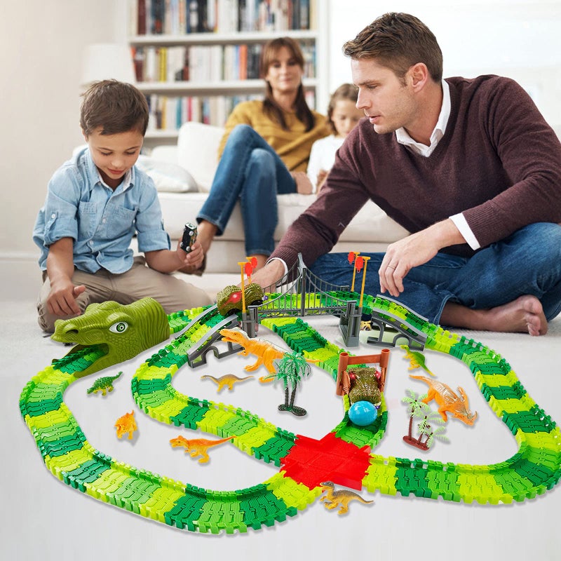 BEMITON Dinosaur Toys Race Car Track, Create a Dinosaur World Road Race, Flexible Dinosaur Track Toys Set, Christmas Birthday Gifts for 3 4 5 6 7 Years Old Boys Girls Kids - Image 4