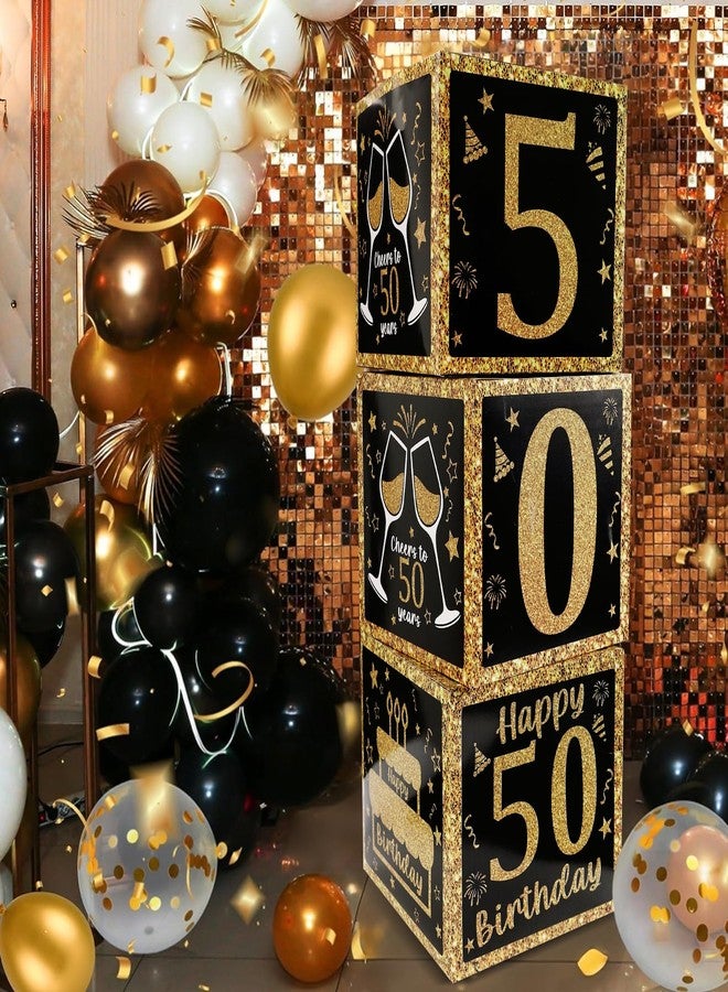 Funsky 50th Birthday Decorations for Men Women,3PCS Black and Gold Happy 50 Year Old Birthday Party Supplies Table Decorations,50th Birthday Balloons Boxes Decor - Image 5