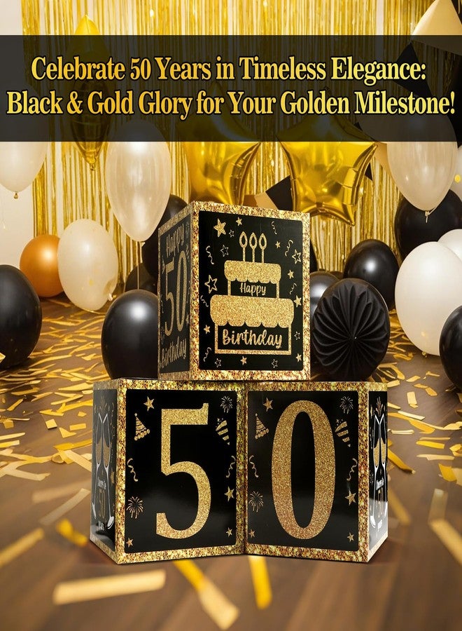 Funsky 50th Birthday Decorations for Men Women,3PCS Black and Gold Happy 50 Year Old Birthday Party Supplies Table Decorations,50th Birthday Balloons Boxes Decor - Image 4