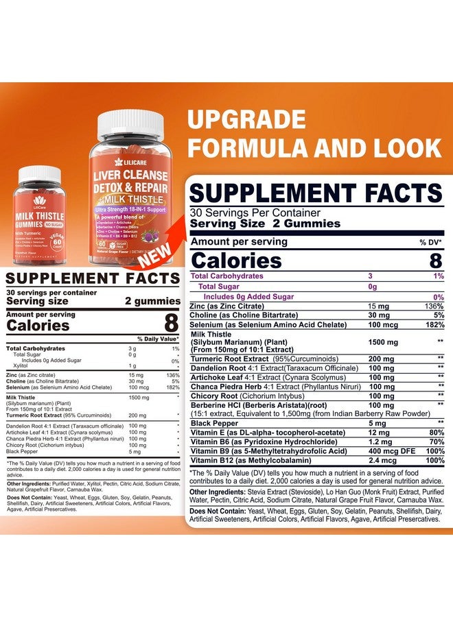 EnvyDeal 1Pack Milk Thistle Liver Detox Gummies, 18-in-1 Liver Cleanse Detox & Repair Supplement with Organic Berberine, Chicory Root, Turmeric, Artichoke, Dandelion Root, Chanca Piedra, Vitamins B6 B9 B12 - Image 2