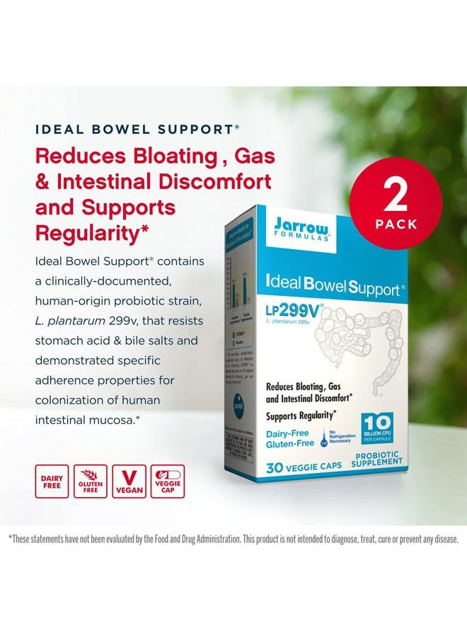 jarrow formulas - Ideal Bowel Support - 10 Billion Organisms Per Serving - 30 Veggie Caps, Pack of 2 - Bowel Support - Reduces Bloating , Gas & Intestinal Discomfort - Up to 60 Total Servings - Image 1