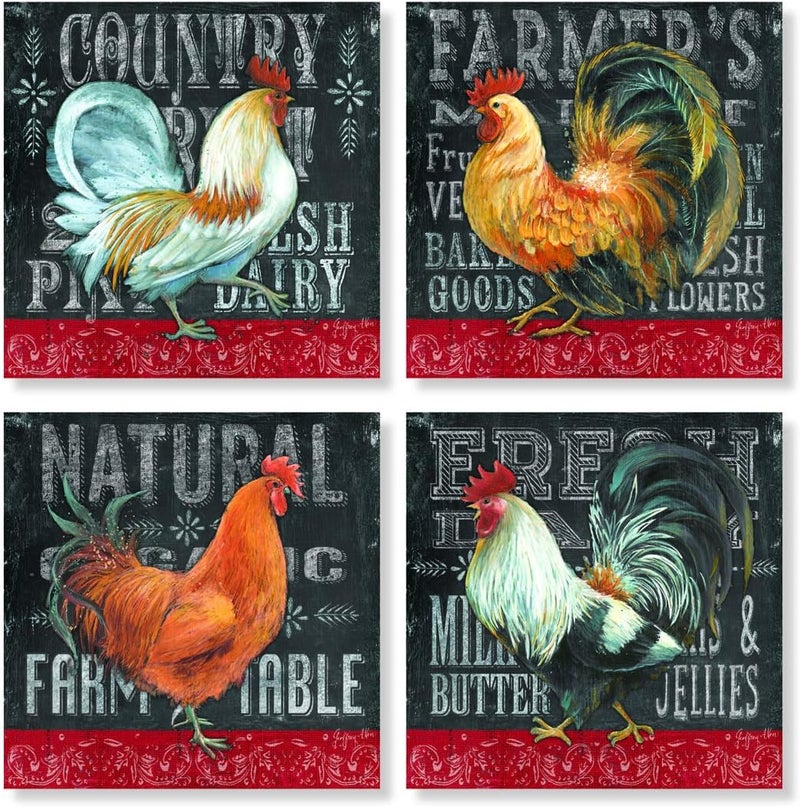 Fresh Farm Country Roosters 4 x 4 Inch Tabletop Coasters Gift Boxed Set of 4