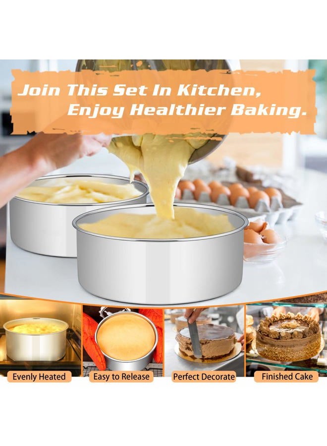 E-far 8 x 3 Inch Round Cake Pans, Stainless Steel Deep Cake Baking Pan for Layer Cake Chiffon Cheesecake, Healthy Metal Cake Tin for Birthday Wedding Party, Straight Side & Dishwasher Safe - Set of 2 - Image 5
