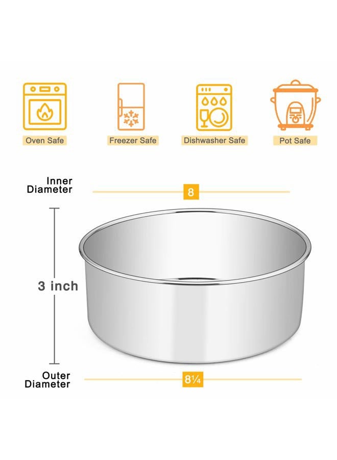 E-far 8 x 3 Inch Round Cake Pans, Stainless Steel Deep Cake Baking Pan for Layer Cake Chiffon Cheesecake, Healthy Metal Cake Tin for Birthday Wedding Party, Straight Side & Dishwasher Safe - Set of 2 - Image 2