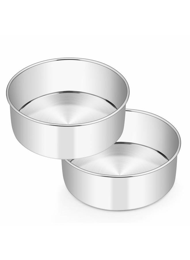 E-far 8 x 3 Inch Round Cake Pans, Stainless Steel Deep Cake Baking Pan for Layer Cake Chiffon Cheesecake, Healthy Metal Cake Tin for Birthday Wedding Party, Straight Side & Dishwasher Safe - Set of 2 - Image 1