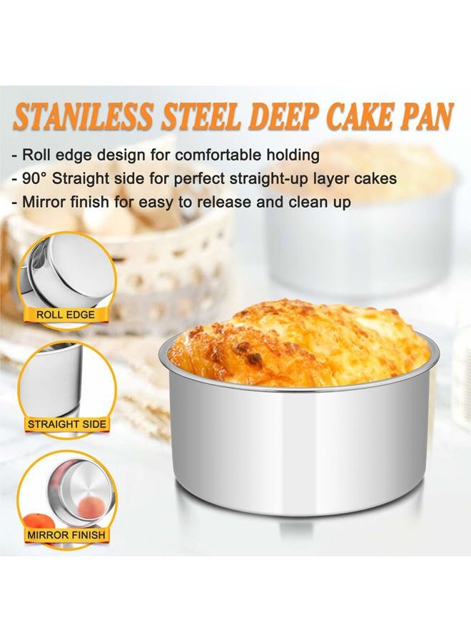 E-far 8 x 3 Inch Round Cake Pans, Stainless Steel Deep Cake Baking Pan for Layer Cake Chiffon Cheesecake, Healthy Metal Cake Tin for Birthday Wedding Party, Straight Side & Dishwasher Safe - Set of 2 - Image 3