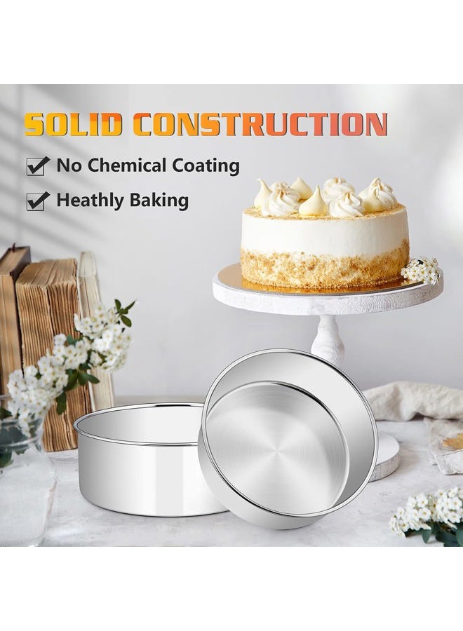 E-far 8 x 3 Inch Round Cake Pans, Stainless Steel Deep Cake Baking Pan for Layer Cake Chiffon Cheesecake, Healthy Metal Cake Tin for Birthday Wedding Party, Straight Side & Dishwasher Safe - Set of 2 - Image 4