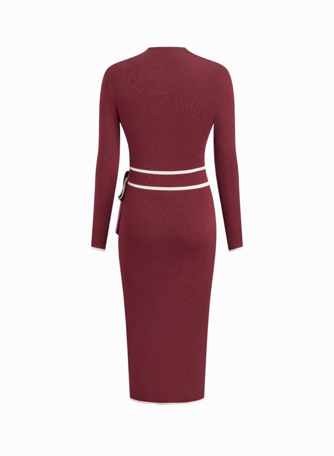 CIDER Sweater Dress for Women Long Sleeve Dress Mock Turtleneck Bow Tie Midi Work Dresses Old Money Dresses Fall Winter, Burgundy, S - Image 5
